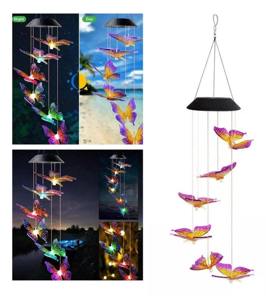 Colgante Luces Solar Mariposa Campanilla De Viento