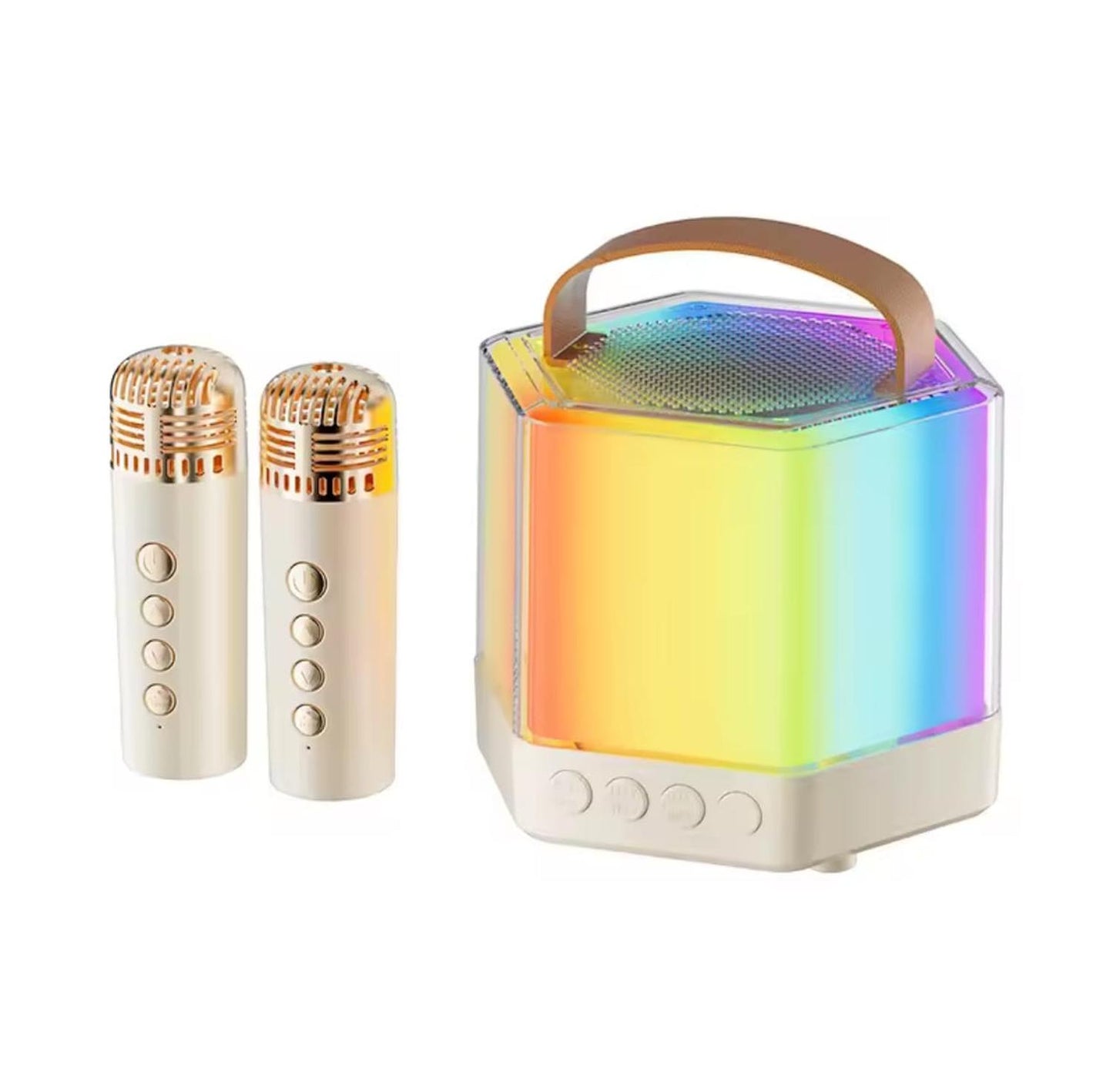 Mini Parlante Portatil Con Luces + 2 Microfonos