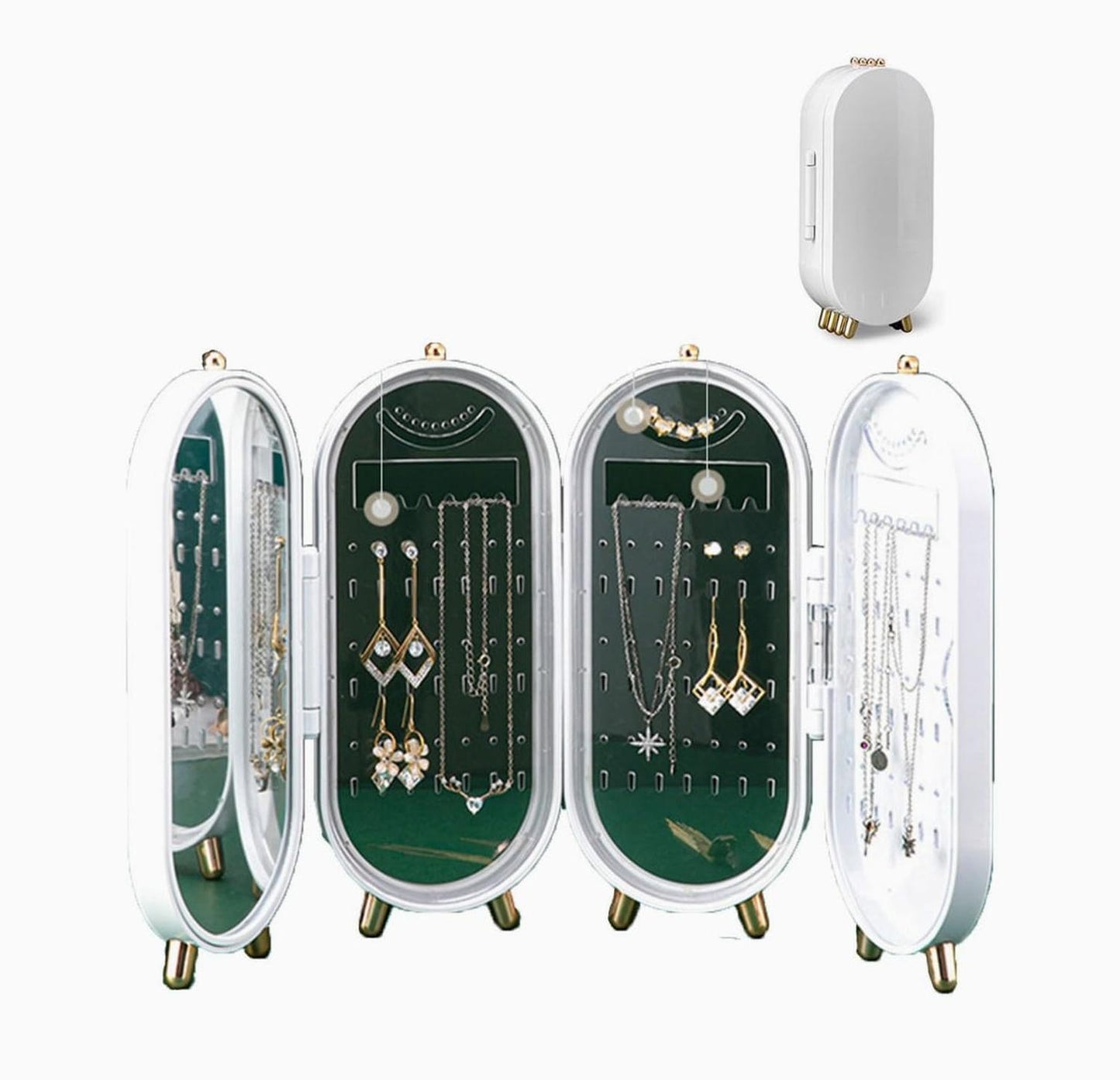 Joyero Plegable Verde Organizador De Aros Cadenas Y Anillos